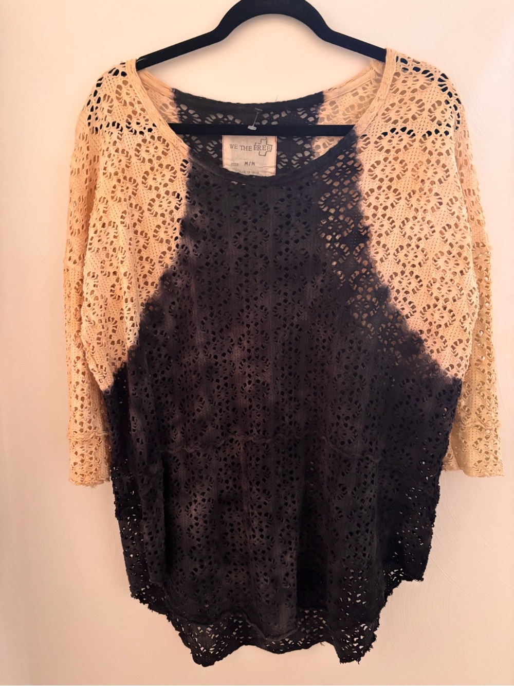 We The Free Crochet Raglan Top - Black and Cream Contrast